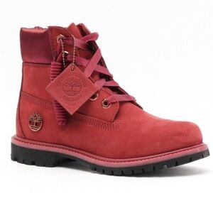 Timberland 6" Premium Waterproof Boots Satin Collar Burgundy Nubuck Size 7